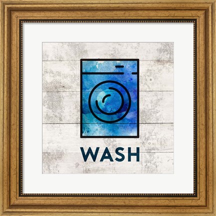 Framed Laundry Sign White Wood Background - Wash Print