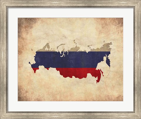 Framed Map with Flag Overlay Russia Print