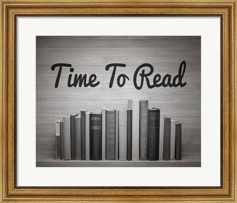 Framed Time To Read - Wood Background Black and White Print