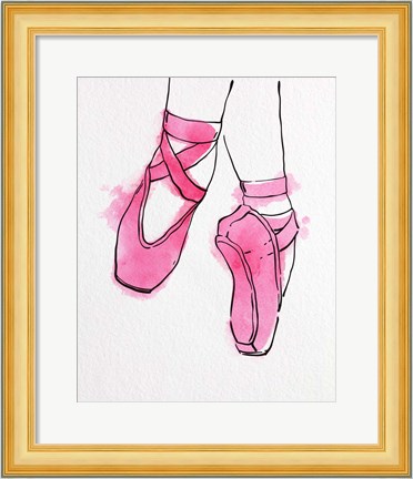 Framed Ballet Shoes En Pointe Pink Watercolor Part II Print