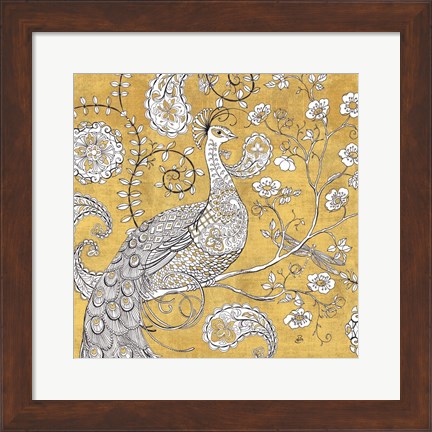 Framed Color my World Ornate Peacock I Gold Print