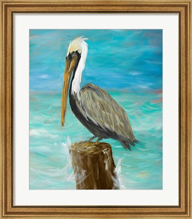 Framed Single Pelican on Post Print
