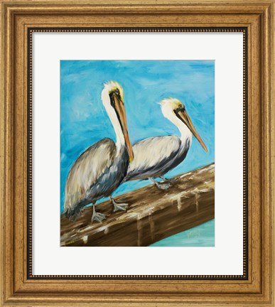 Framed Two Pelicans on Dock Rail Print