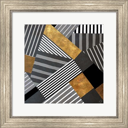 Framed Geo Stripes in Gold &amp; Black II Print