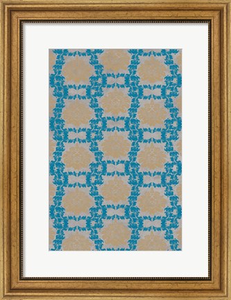 Framed Tan &amp; Blue Floral Pattern I Print