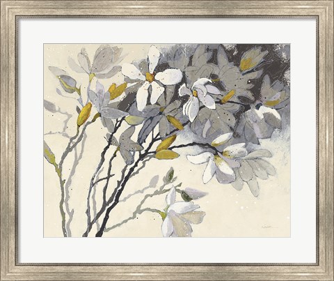 Framed Magnolias Yellow Gray Print
