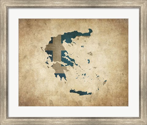 Framed Map with Flag Overlay Greece Print