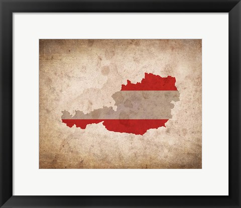 Framed Map with Flag Overlay Austria Print