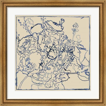 Framed Indigo Floral Sketch I Print
