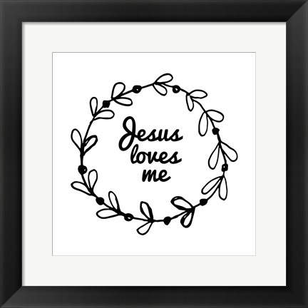 Framed Jesus Loves Me - Wreath Doodle White Print