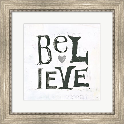 Framed Believe Gray Hearts Print