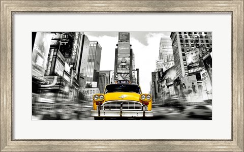 Framed Vintage Taxi in Times Square, NYC Print