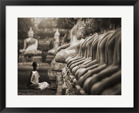 Framed Young Buddhist Monk praying, Thailand (sepia) Print