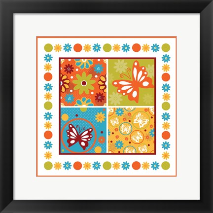 Framed Butterflies and Blooms Playful X Print
