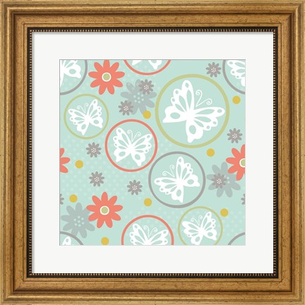 Framed Butterflies and Blooms Tranquil V Print