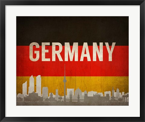 Framed Berlin, Germany - Flags and Skyline Print