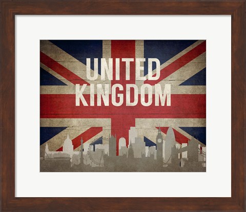 Framed London, United Kingdom - Flags and Skyline Print