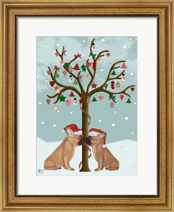 Framed French Bulldogs and Christmas Tree Print