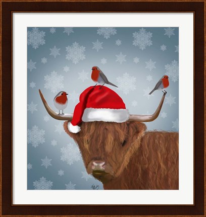 Framed Highland Cow and Robins Print