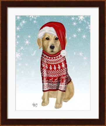 Framed Golden Retriever in Christmas Sweater Print