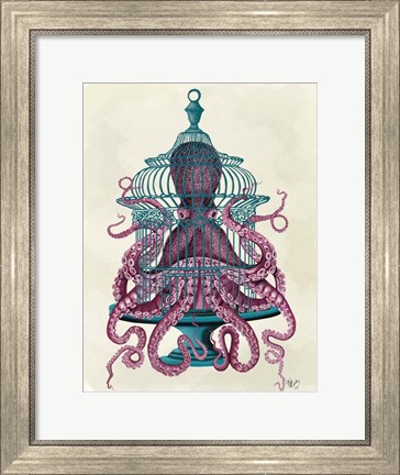 Framed Pink Octopus in Cage Print