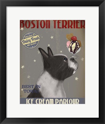 Framed Boston Terrier Ice Cream Print