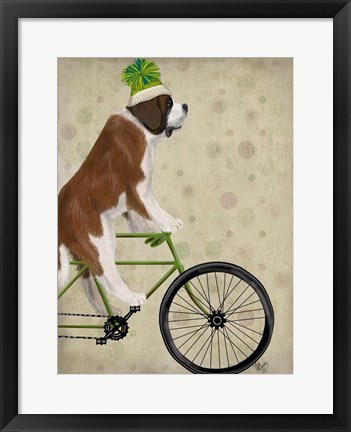 Framed St Bernard on Bicycle Print