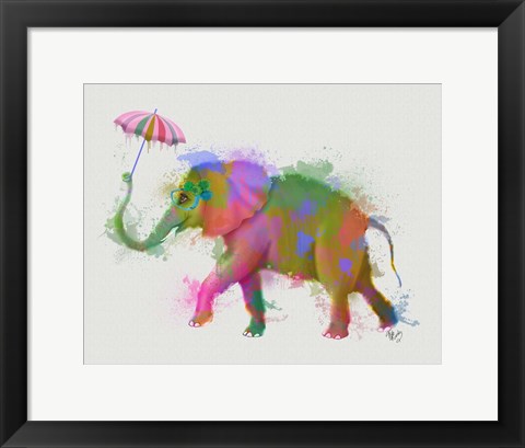 Framed Rainbow Splash Elephant Print