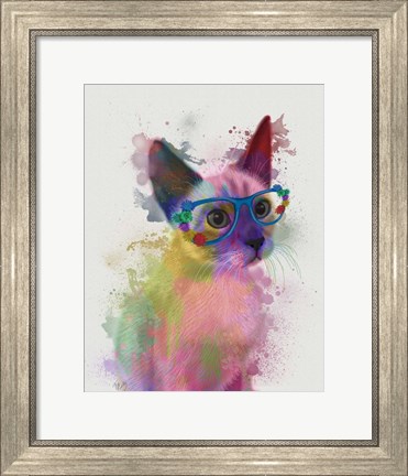 Framed Rainbow Splash Cat 2 Print