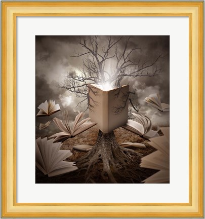 Framed Old Tree Reading Story Book Print