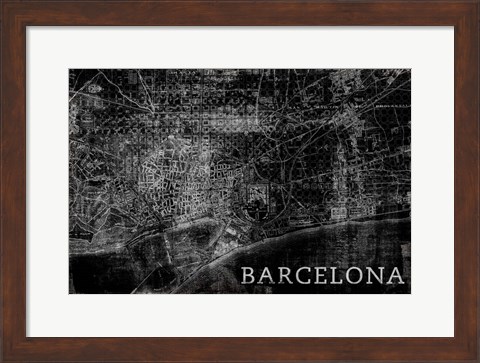 Framed Map Barcelona Black Print