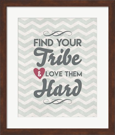 Framed Find Your Tribe - Blue Chevron Pattern Print