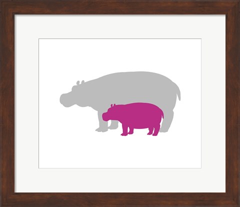 Framed Silhouette Hippo and Calf Pink Print