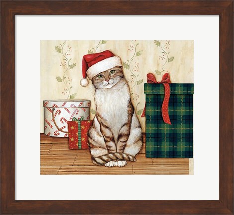 Framed Christmas Kitty  III Print