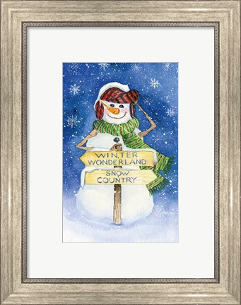 Framed Snowman Saying III on Blue Print