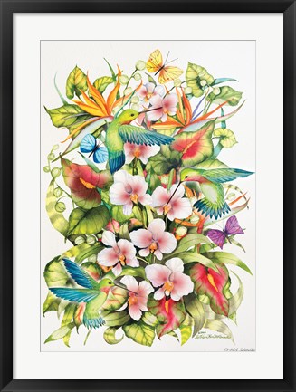 Framed Orchid Splendor with Birds Print