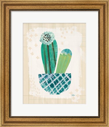 Framed Collage Cactus II on Graph Paper Teal Print