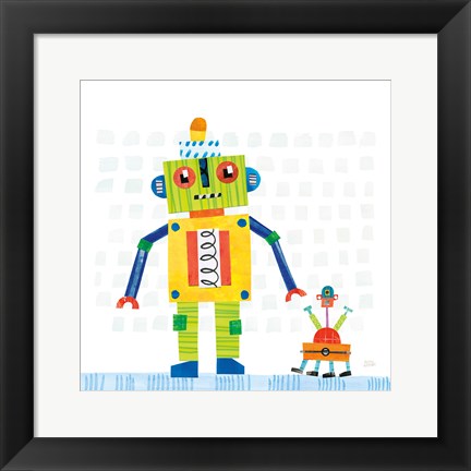 Framed Robot Party IV on Square Toys Print