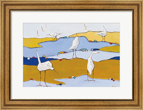 Framed Marsh Egrets VI Dark Sand Print