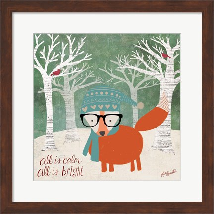 Framed Hipster Fox Christmas Trees Print