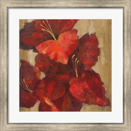 Framed Vivid Red Gladiola on Gold Crop Print