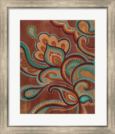 Framed Bohemian Paisley I Turquoise Print