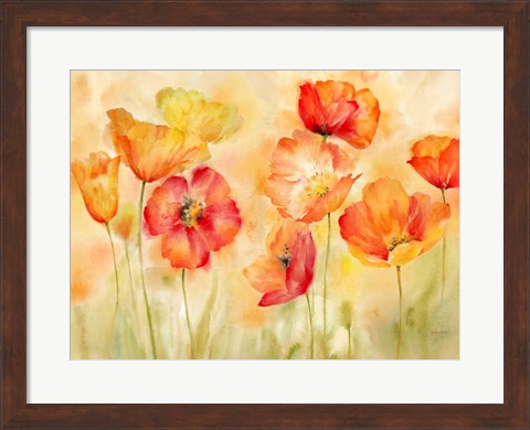 Framed Watercolor Poppy Meadow Spice Landscape Print