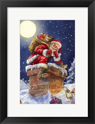 Framed Santa at Chimney with moon Print