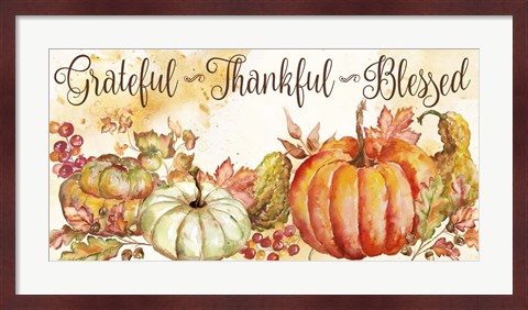 Framed Watercolor Harvest Pumpkin Grateful Thankful Blessed Print
