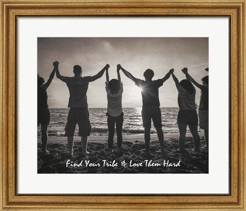 Framed Find Your Tribe - Joined Hands Grayscale Print
