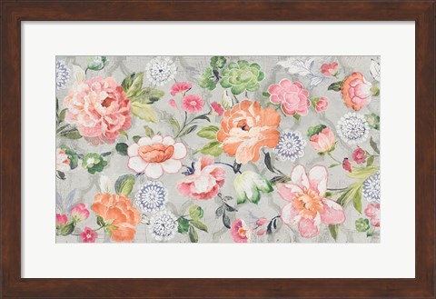 Framed Summer Garden of Delights Gray Print