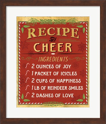 Framed Holiday Recipe I Gold and Red Print