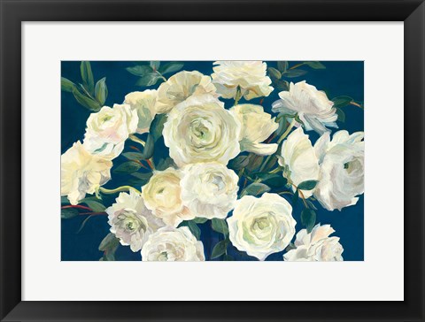 Framed Roses in Cobalt Vase Indigo Crop Print