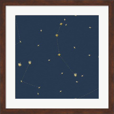 Framed Night Sky Navy and Gold Pattern 05A Print